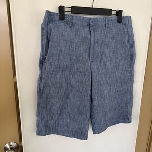 Lands End Womens 12 Blue Chambray High Rise Bermuda Shorts‎ Summer